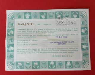 Rolex Datejust 69173 Guarantee 1984 Certificate Papers 1980s