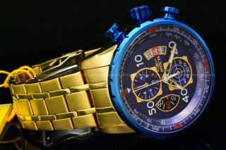 Invicta Menaviator 18k Gold Plated Blue Dial Tachy S.  S Chrono Bracelet Watch