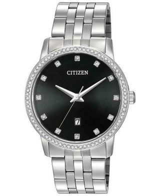 Citizen Quartz Bi5030 - 51e Stainless Steel Mens Black Dial Crystal Bezel Watch