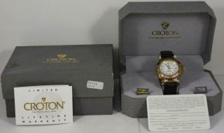 1980s NOS Croton Aquamatic Quartz Stainless Steel Gold Watch White Dial 2