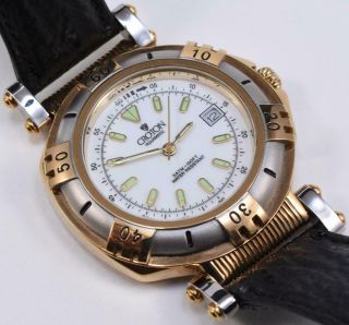 1980s NOS Croton Aquamatic Quartz Stainless Steel Gold Watch White Dial 3