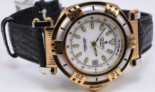 1980s NOS Croton Aquamatic Quartz Stainless Steel Gold Watch White Dial 6