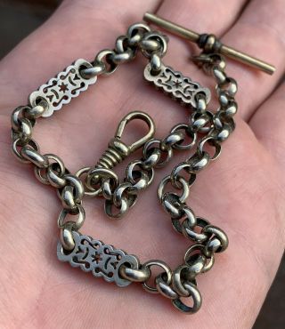A Very Ornate Early Antique Silver Coloured Pocket Watch Chain,  C1800s.