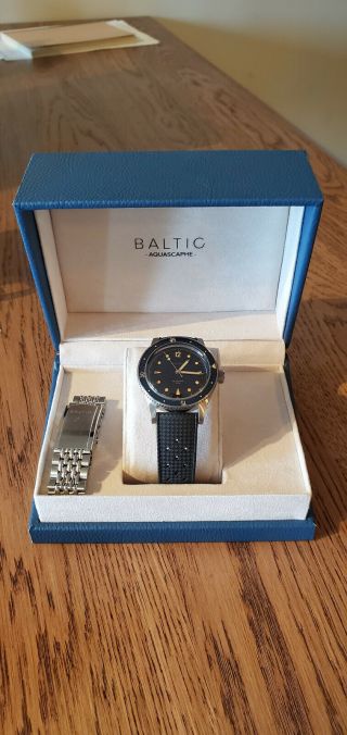 Baltic Aquascaphe Blue Gilt Dial Automatic Diving Watch Full Set W/extra Strap