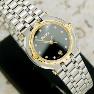 Authentic Gucci 9000l Date 11 Point Real Diamond Dial Gold Plated Ladies Watch