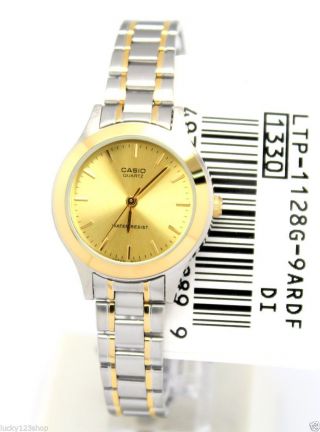 Ltp - 1128g - 9a Casio White Tone Stainless Steel Watch Ladies Date