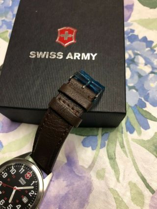 Swiss Army Watch Men ' s Victorinox,  Black Face Brown Leather Strap,  87420,  NIB 4