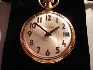 Vintage 16S Pocket Watch Steam Train Theme Case & Calendar Dial Runs Well. 2