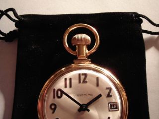 Vintage 16S Pocket Watch Steam Train Theme Case & Calendar Dial Runs Well. 3