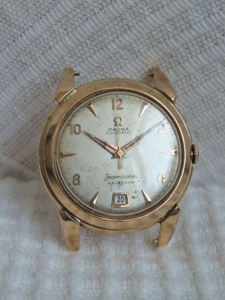 Vintage Omega Seamaster automatic ' bumper ' watch,  18k solid gold,  353,  patina,  runs 3