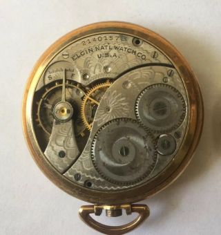 Antique Elgin Pocket Watch 10k Rolled Gold Case Not For Cond