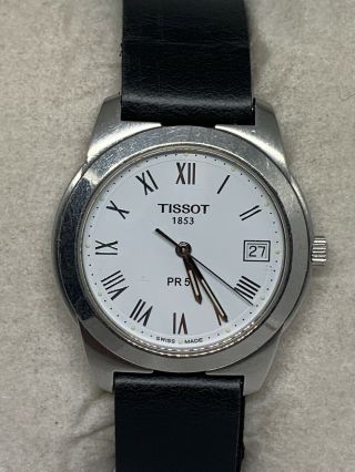 Tissot 1853 Men Black Leather Analog White Dial Quartz Wrist Watch Ee313