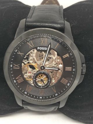 Fossil Me3096 Grant Automatic Men’s Black Leather Skeleton Dial Wrist Watch Ma71