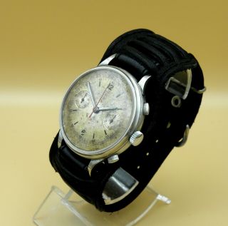 Rare Vintage Record Watch Co Geneve Chronograph Early Modification Valjoux 22