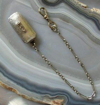 Vintage Art Deco Silver Belt Loop Pocket Watch Fob Chain,  Monogram “b”