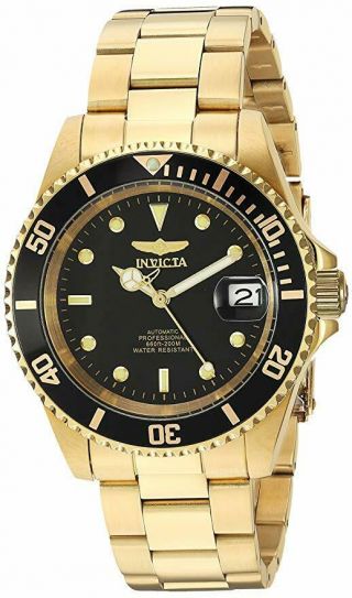 Invicta Pro Diver Automatic 24 Jewels Black Dial Gold Men 