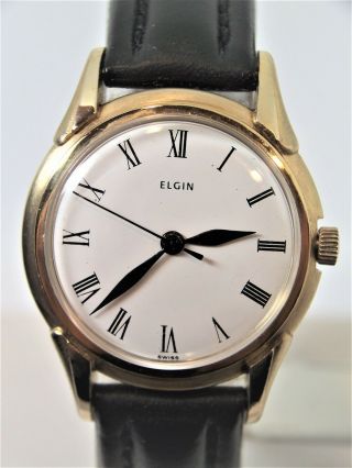 Solid 14k Elgin Mens Automatic Watch Cal.  645 1950s Exlnt Rare Serviced