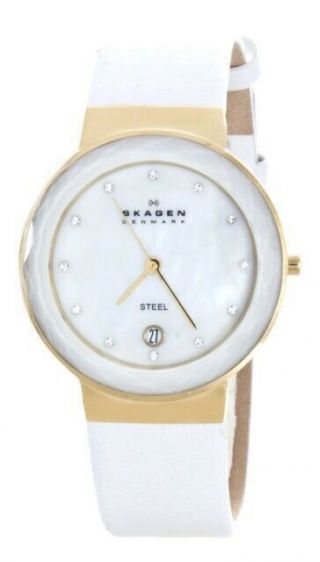 Skagen Mother Of Pearl Dial White Leather Ladies Watch Item No.  Skw2033