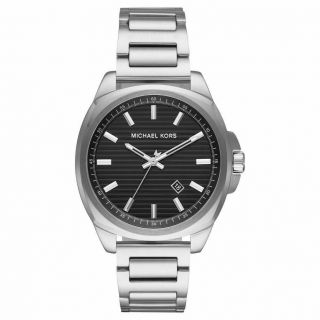 Michael Kors Bryson Mk8633 Stainless Steel Silver Tone Black 42mm Watch $195