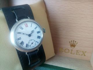 RARE GENTS 1914 LARGE WW1 SOLID SILVER ROLEX OFFICERS TRENCH WATCH 11
