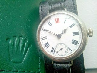 RARE GENTS 1914 LARGE WW1 SOLID SILVER ROLEX OFFICERS TRENCH WATCH 12