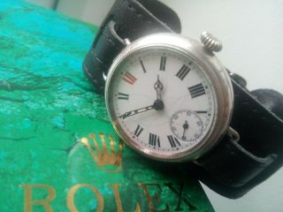 RARE GENTS 1914 LARGE WW1 SOLID SILVER ROLEX OFFICERS TRENCH WATCH 4