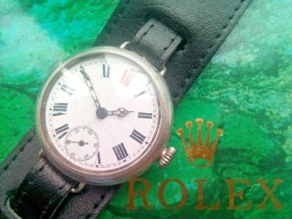RARE GENTS 1914 LARGE WW1 SOLID SILVER ROLEX OFFICERS TRENCH WATCH 5