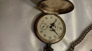 Vintage Arnex Pocket Watch 17 Jewel Incabloc Swiss Deer Hunter Case With Chain