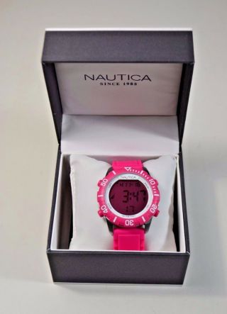 Nib Nautica Stainless Steel Pink Silicone Strap Digital Watch A09930g N09930g
