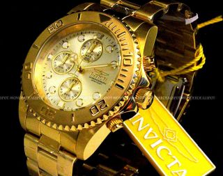 Invicta Pro Diver 18k Gold Plated Champagne Dial Chrono S.  S Bracelet Watch