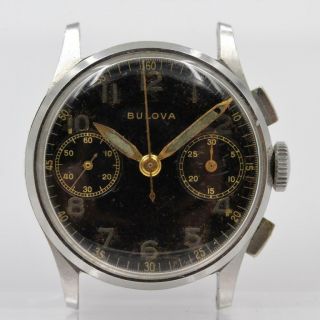 Wwii 1940s Vintage Bulova 17j 13ah Chronograph Stainless Steel Mens Wristwatch