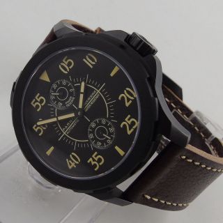 44mm Pvd Parnis Black Dial Sapphire Glass Power Reserve Automatic Mens Watch 772