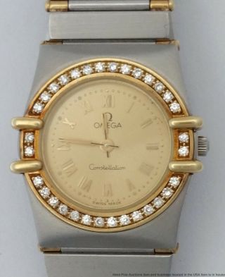 Factory Diamond 18k Gold Ss Omega Constellation Ladies Wrist Watch