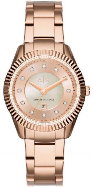 Armani Exchange Ax5432 Dylann Mother Of Pearl Dial Rose Gold Tone Watch,  Box