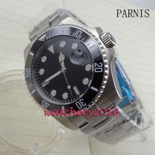 40mm Parnis Black Dial Luminous Sapphire Glass Automatic Movement Mens Watch