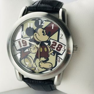Disney Parks 1928 Mickey Mouse Unisex Watch Black Leather Strap Analog Dial
