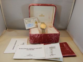 Omega De Ville Prestige 18ct Solid Gold And S/steel Mens Watch,  Box & Papers