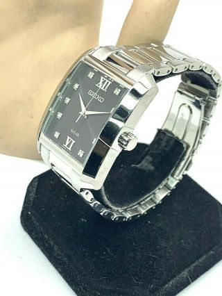 Seiko Solar Black Diamond Dial Silver Tone Stainless Steel Men ' s Watch SNE461 2