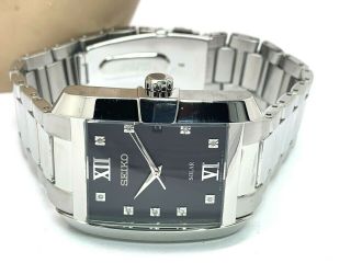 Seiko Solar Black Diamond Dial Silver Tone Stainless Steel Men ' s Watch SNE461 6