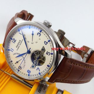 43mm Parnis White Dial Power Reserve Folding Clasp St2505 Automatic Mens Watch