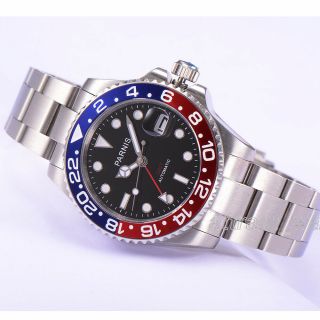 40mm Parnis Black Dial Sapphire Glass Rotating Bezel Gmt Automatic Mens Watch