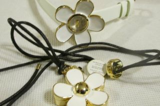 Marc Jacobs " Daisy " White Leather Gold Watch,  Perfume Flower Pendant Necklace