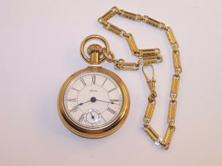 Vintage Sears Locomotive Case Pocket Watch With Chain