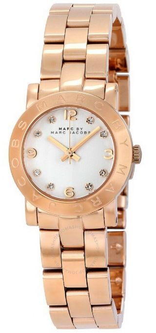 Marc Jacobs Amy Crystals White Dial Rose Gold Tone Women 
