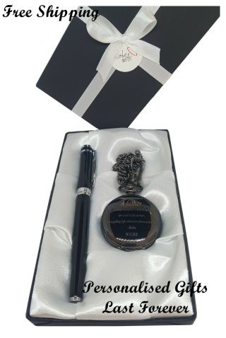 Engraved Pocket Watch Pen Set,  Engraved Wedding Gift,  Personalised Watch & Pen