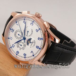 44mm Parnis White Dial Blue Marks Golden Case Multifunction Automatic Mens Watch