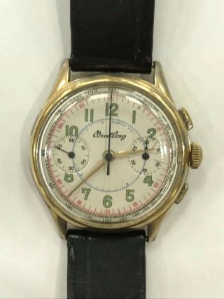 Vintage Breitling Chronograph 18k Gold Plated Watch Mechanical Swiss Venus 188