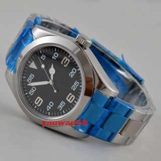 40mm Parnis Black Sterile Dial White Silver Marks Sapphire Glass Automatic Watch