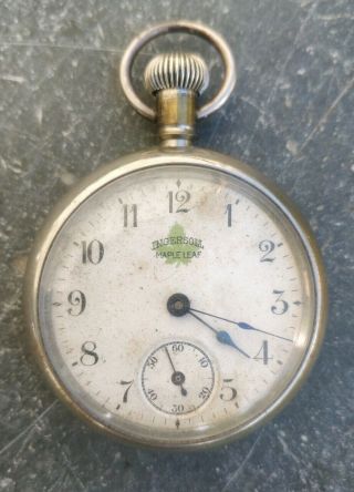 Ingersoll Maple Leaf Pocket Watch C.  1910 Movement Made In Usa Good Order