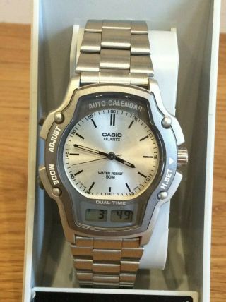 Vintage Casio Aw24 Model 2318 Dual Time Auto Calendar Watch Boxed Ship Worldwide